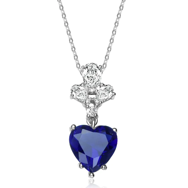 Light filigree necklaces-Sterling Silver Blue Cubic Zirconia Heart Pendant Necklace