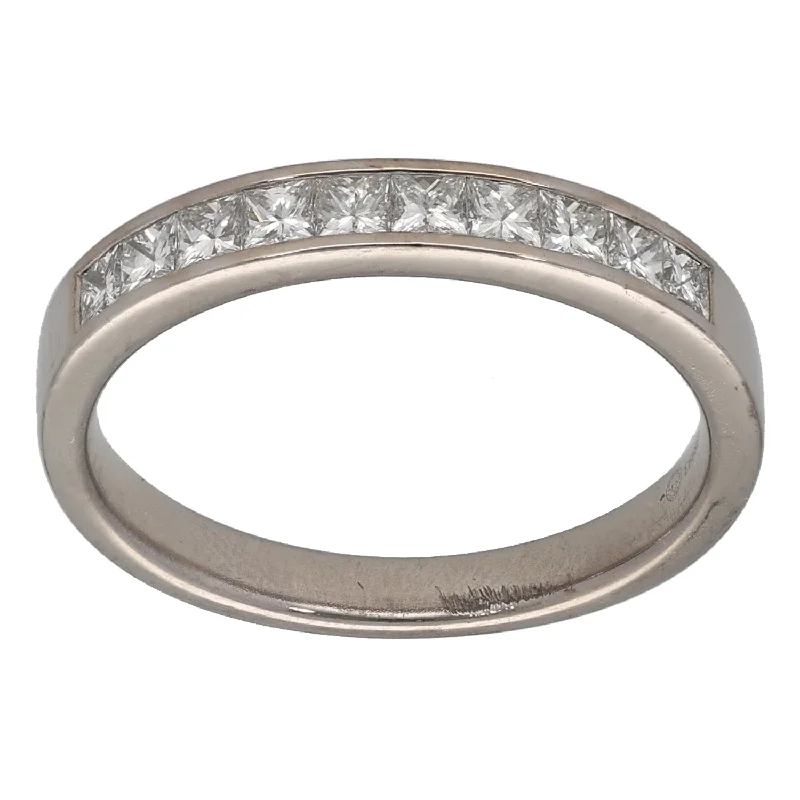 Clear modern rings-18ct White Gold 0.50ct Diamond Half Eternity Ring Size L