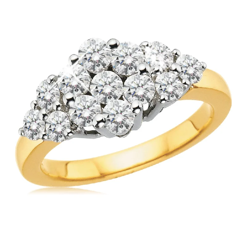 Thin rose rings-18ct Yellow Gold Cluster Ring with 1.00 Carat of Diamonds