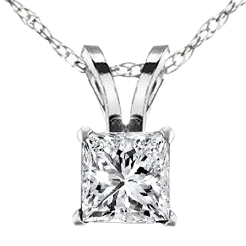 Thick link necklaces-2.57Ct Princess Cut Diamond Certified Solitaire Necklace Lab Grown White Gold