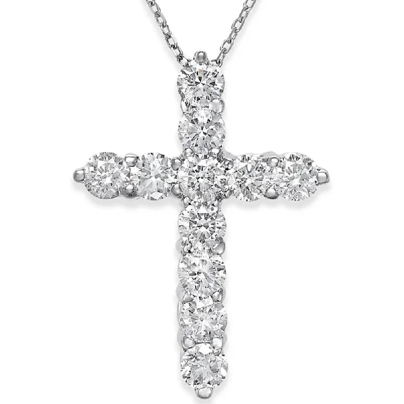 Emerald drop necklaces-2 1/4cttw 14k White Gold Real Diamond Cross Pendant (1 inch tall) Necklace