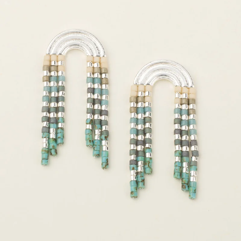 Wide hoop earrings-Chromacolor Miyuki Rainbow Fringe Earring - Turquoise Multi/Silver