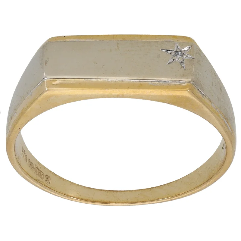 Raised letter rings-9ct Bi-Colour Gold 0.005ct Diamond Patterned Signet Ring Size U