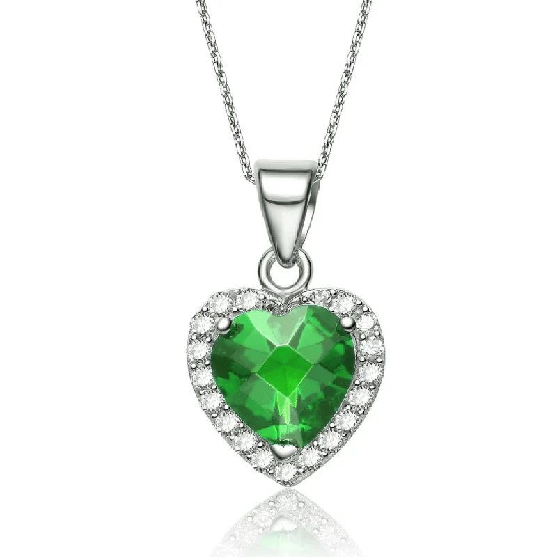 Hemp thread necklaces-Gv Sterling Silver Heart-cut Green Cubic Zirconia Necklace