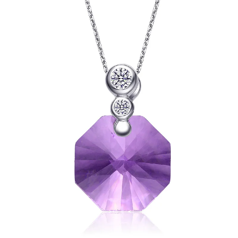 Nine-strand necklaces-Gv Sterling Silver Purple Cubic Zirconia Octagon Necklace