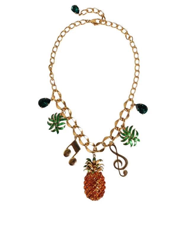 Light filigree necklaces-Dolce & Gabbana  Tone Brass Chain Pineapple Crystal Musical Women's Necklace