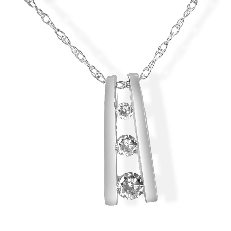 Curved pendant necklaces-1/10ct Diamond Three Stone Pendant 14K White Gold