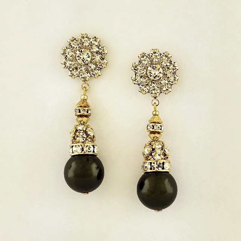 Two-sided earrings-Pearl Drop Earrings with Crystal Embellishments