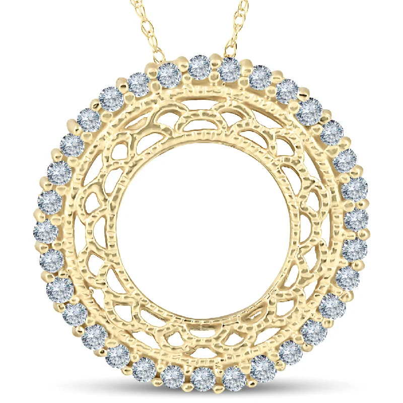 Warm wood necklaces-1/2ct Vintage Diamond Circle Pendant 14K Yellow Gold