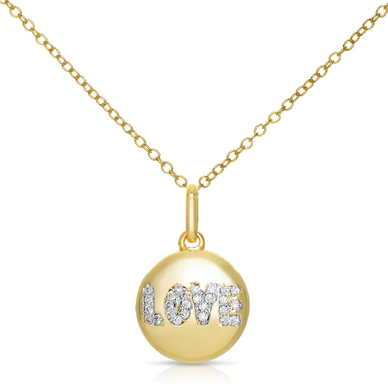 Charming bead necklaces-C.z. Sterling Silver Gold Plated '' Love '' Disc Pendant