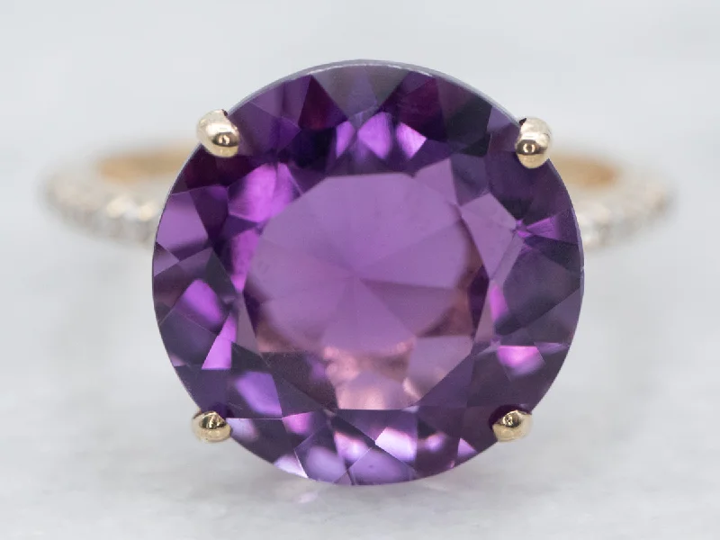 Gloss finish rings-Yellow Gold Amethyst Ring with Diamond Accents