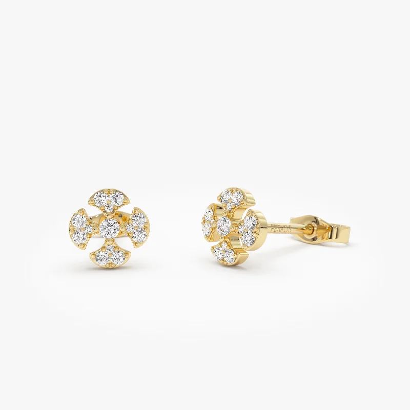 Smooth art earrings-14K Minimalist Petal Diamond Cluster Studs