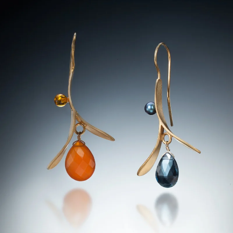 Emerald stone earrings-Branch Earrings with Drop (gold)