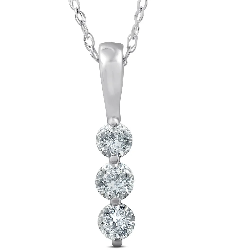 Comet star necklaces-1/4ct 3 Stone Round Three Diamond Pendant 14K White Gold