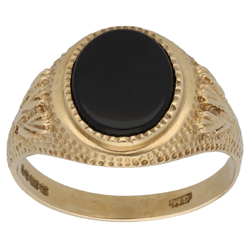 Sky theme rings-9ct Gold Onyx Signet Ring Size V