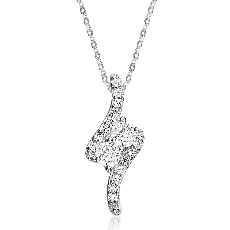 Broad weave necklaces-Sterling Silver Clear Cubic Zirconia Accent Pendant Necklace