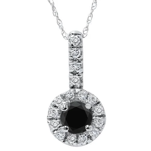 Cloud glass necklaces-3/4ct Black & White Halo Diamond Pendant 14K White Gold