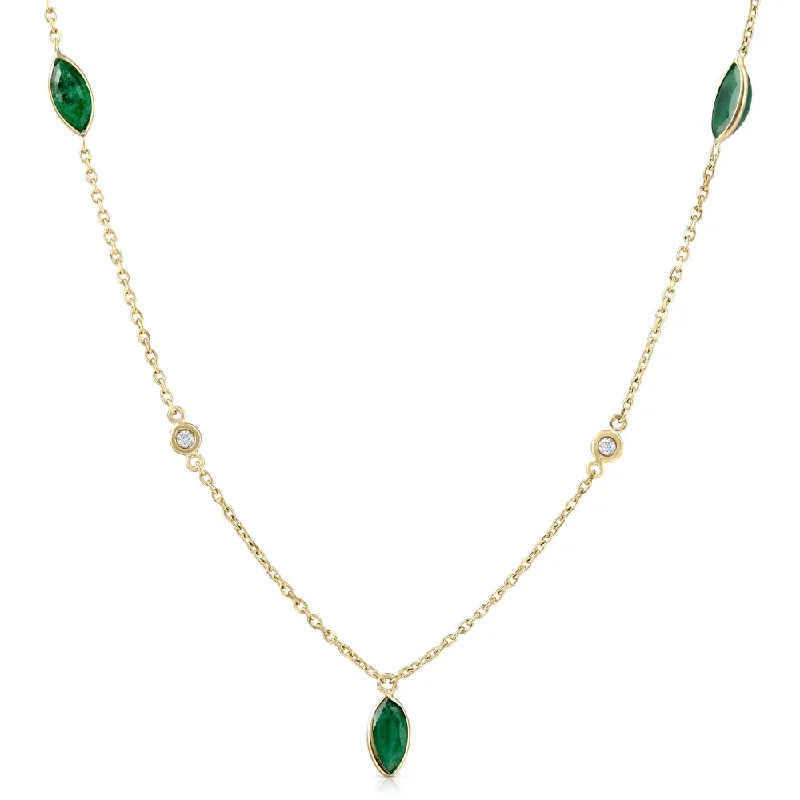 Silk fringe necklaces-3/4 Ct tdw Marquise Emerald & Diamond By The Yard 18" Necklace