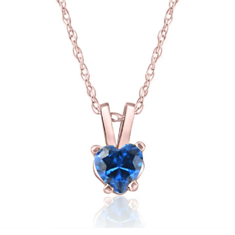 Wide bib necklaces-Women's 1/2ct Blue Heart Shape Sapphire Pendent Rose Gold 18" Chain Necklace