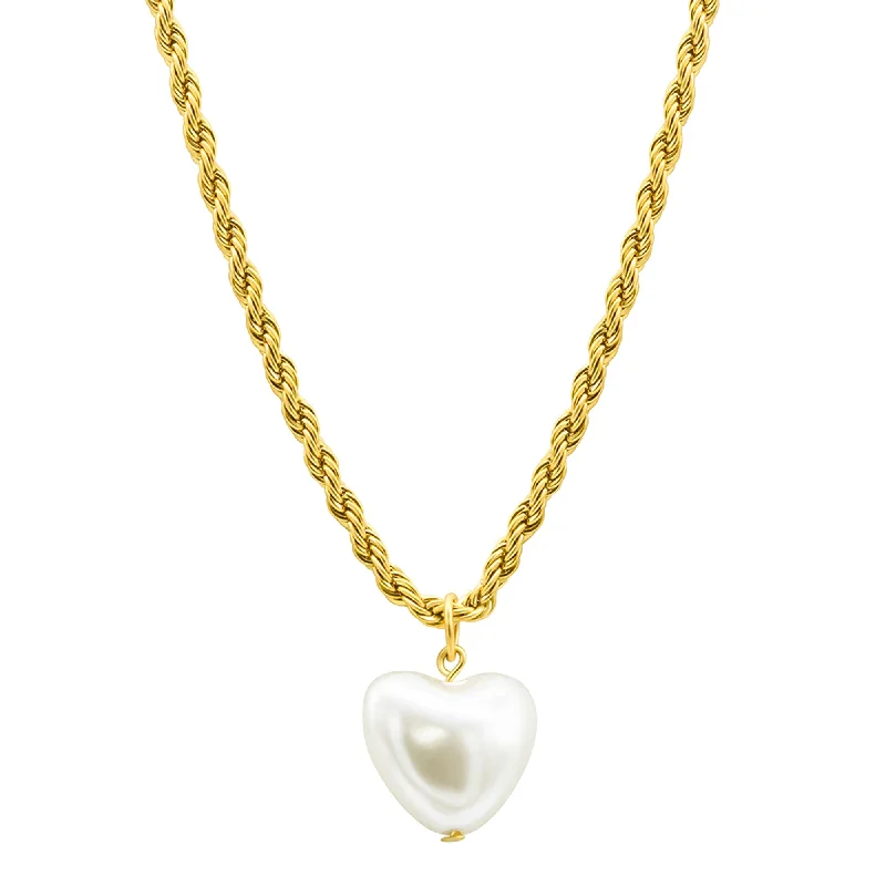 Nine-strand necklaces-Tarnish Resistant 14K Gold Plated Rope Chain Heart Necklace