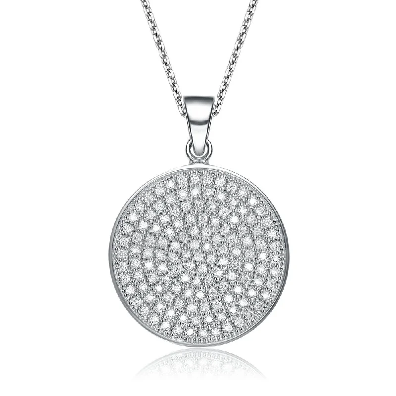 Gem weave necklaces-Gv C.z. Sterling Silver Rhodium Plated Micro Pave Round Drop Pendant