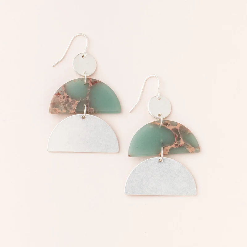 Fine enamel earrings-Stone Half Moon Earring - Aqua Terra/Silver