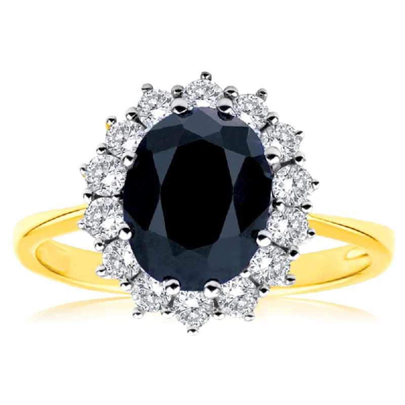 Tri-metal rings-9ct Yellow Gold Natural Sapphire 2.50 Carat 9X7mm Oval with 0.50 Carat Diamonds Ring