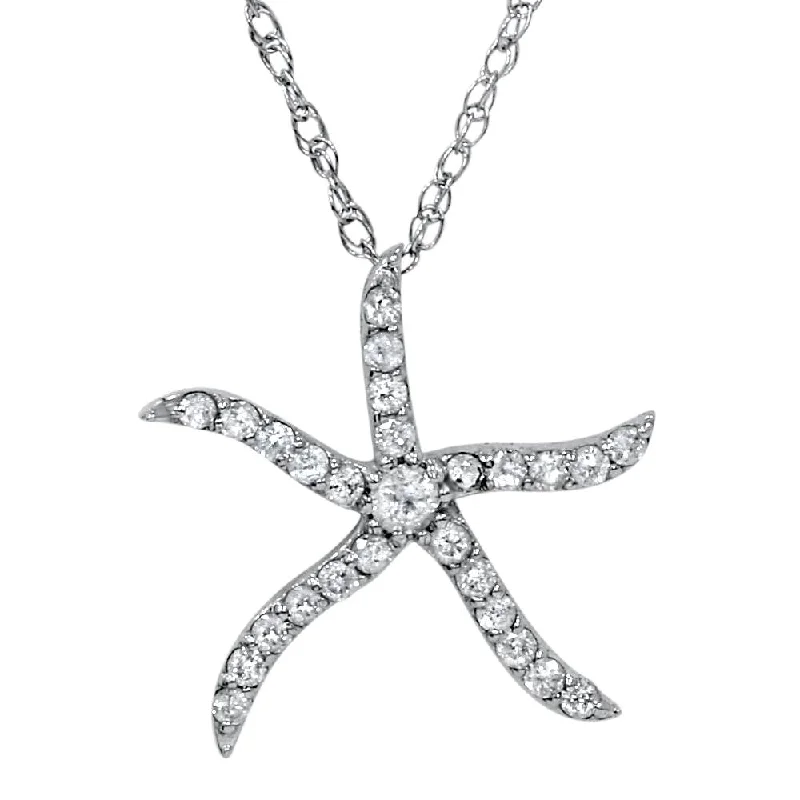 Nine-layer necklaces-1/4ct Diamond Starfish Pendant 10K White Gold W/ 18" Chain