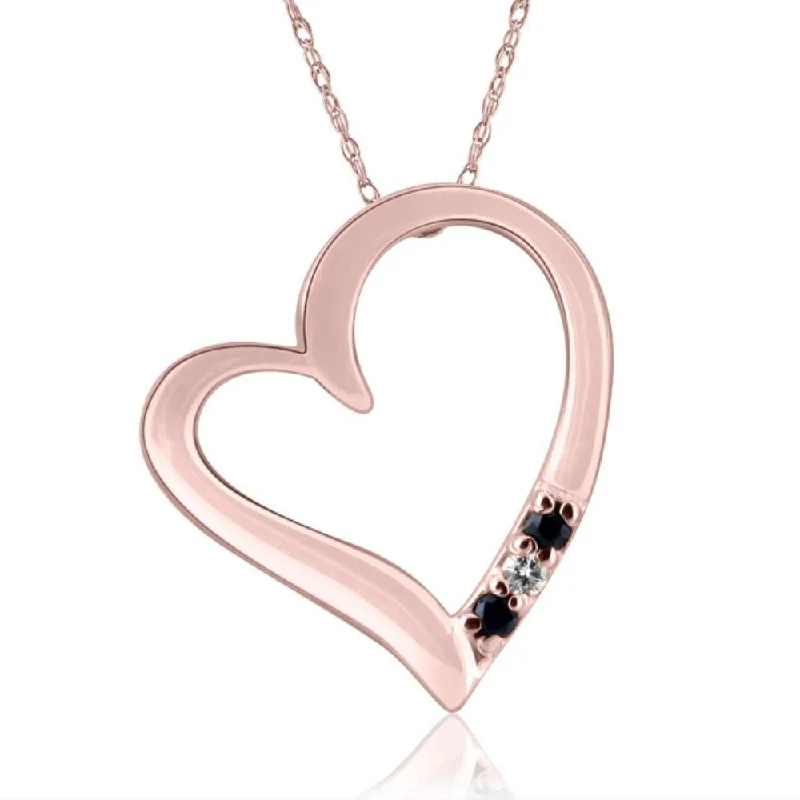 Spiral knot necklaces-Diamond & Blue Sapphire Heart Pendant 3-Stone Rose Gold with 18" Chain