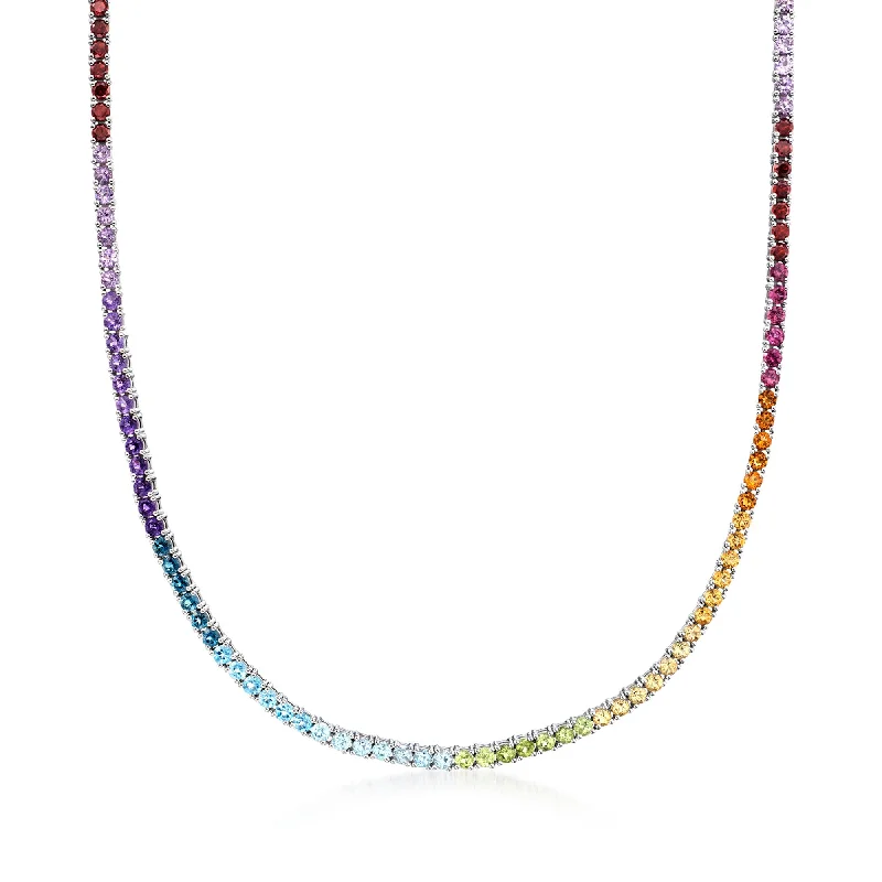 Bright bead necklaces-RS Pure by Ross-Simons Multi-Gemstone Tennis Necklace in Sterling Silver