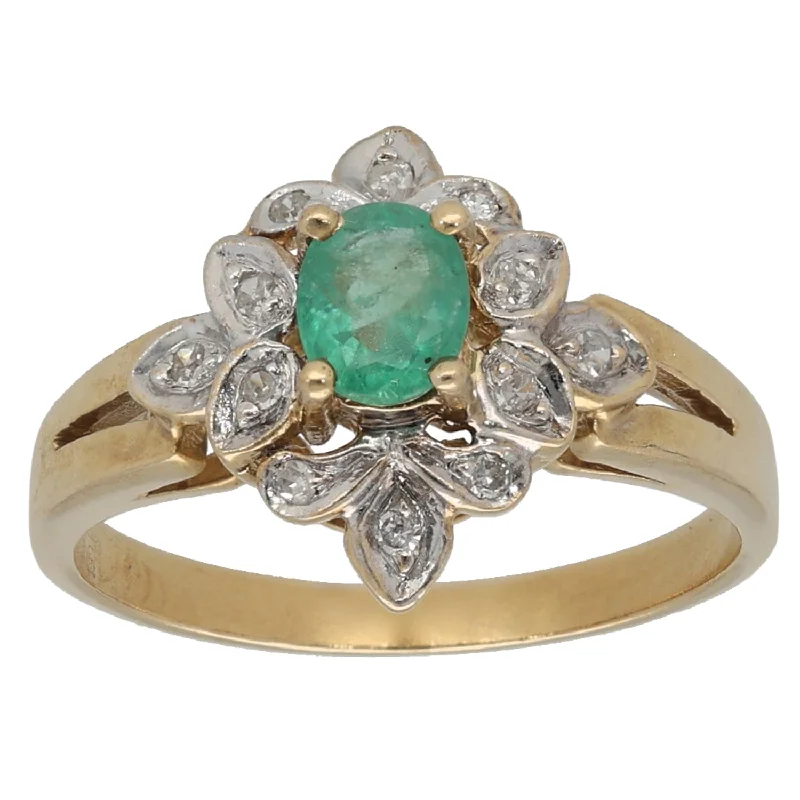 Gem stack rings-9ct Gold Emerald & 0.12ct Diamond Dress/Cocktail Ring Size K