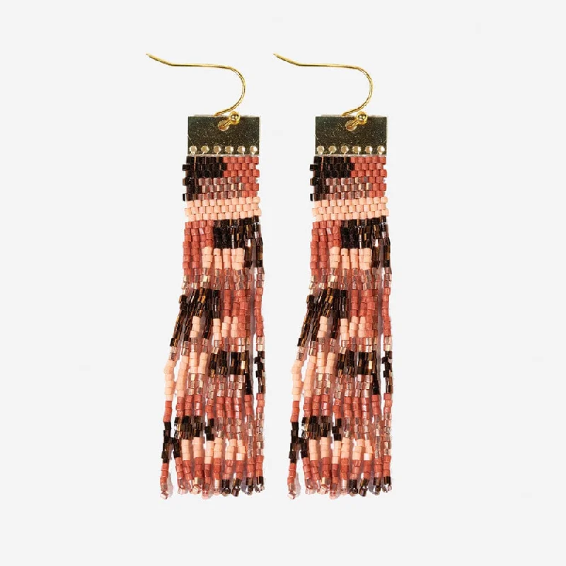 Cord bead earrings-Ada Color Block Beaded Fringe Earrings Apricot And Bronze