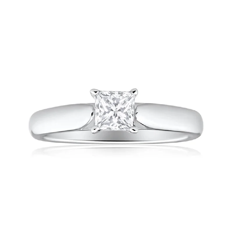 Smooth form rings-18ct White Gold Solitaire Ring With 0.5 Carat 4 Claw Set Diamond