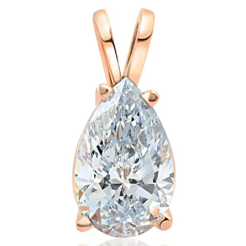 Silk choker necklaces-3.18Ct Pear Shape IGI Certified Diamond Solitaire Pendant 14k Rose Gold