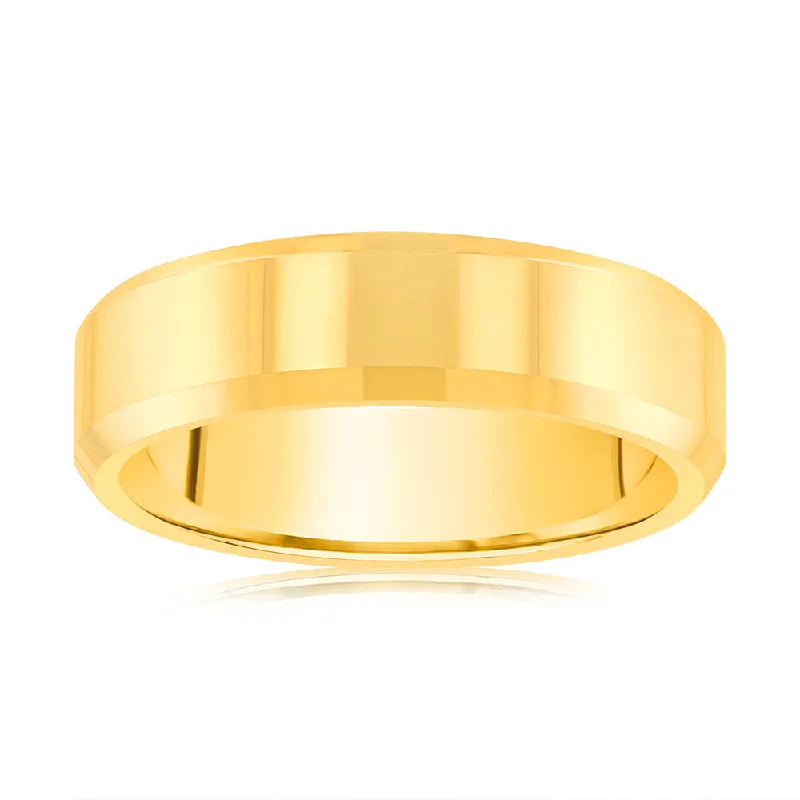 Fern carved rings-Matt Finish Beveled Edge Gold Polished Tungsten Ring