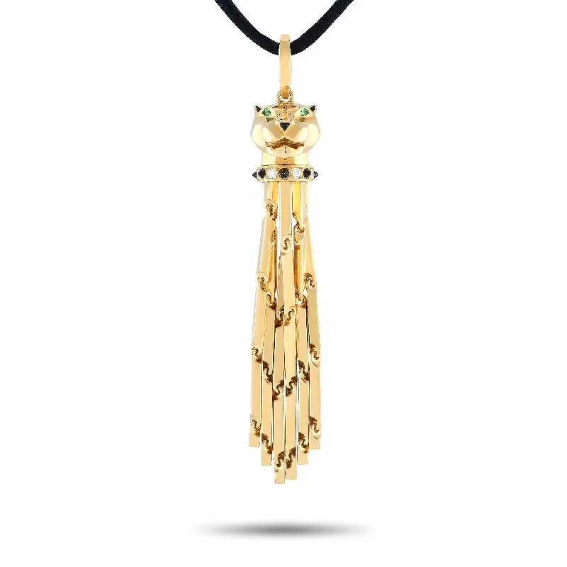 Ruby drop necklaces-Cartier Panthre Diamond, Onyx, and Tsavorite Tassel Necklace CA19-112624