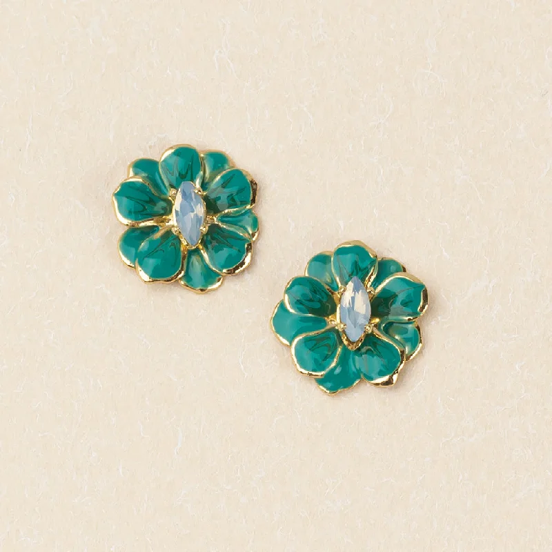 Fine bead earrings-Sparkle & Shine Sm Enamel Flower Earring - Turquoise/Gold