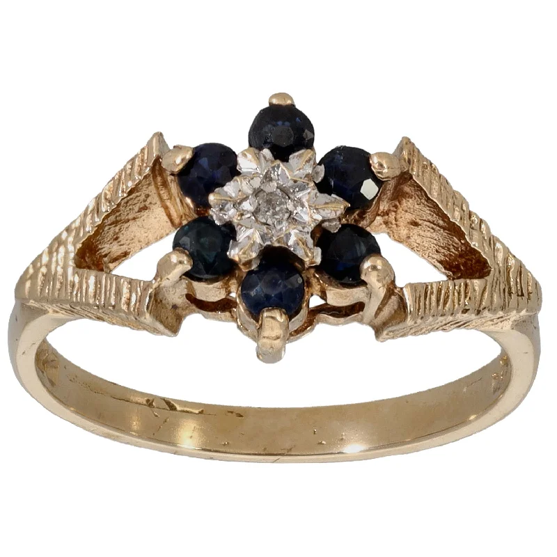 Pure star rings-9ct Gold Sapphire & 0.01ct Diamond Dress/Cocktail Ring Size K