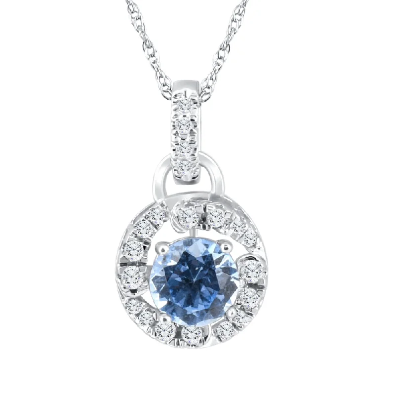 Crystal-twisted necklaces-1 1/6Ct Aquamarine & Diamond Round Halo Pendant 10k White Gold Women's Necklace