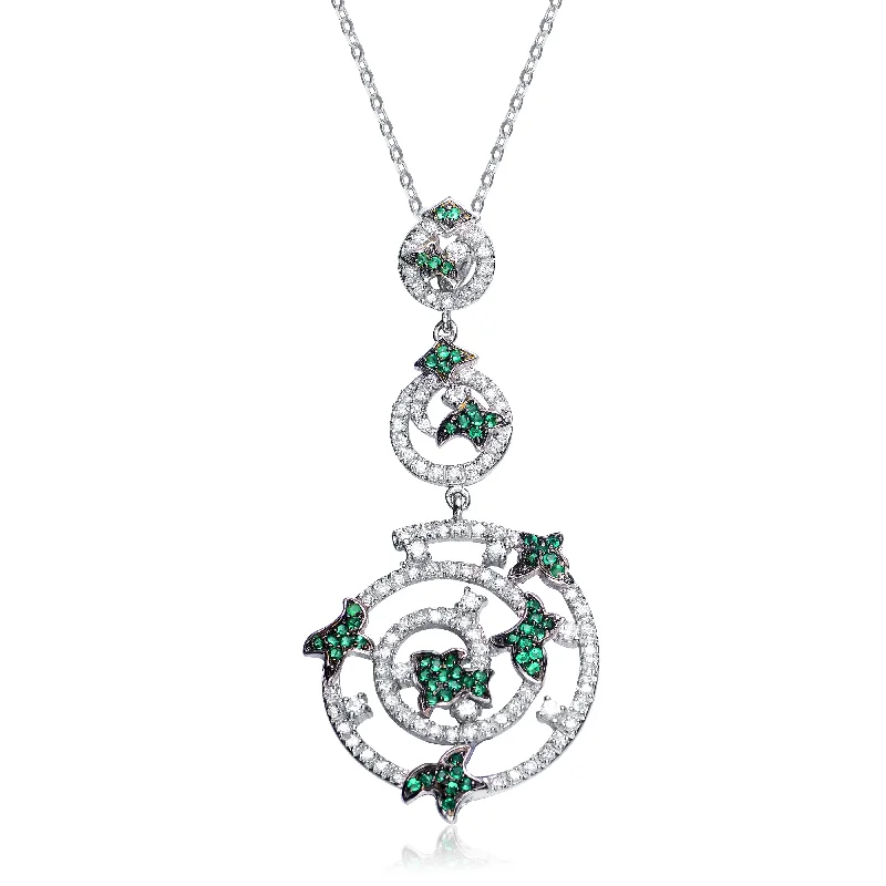 Astro sign necklaces-Sterling Silver White Cubic Zirconia And Green Cubic Zirconia Pendant