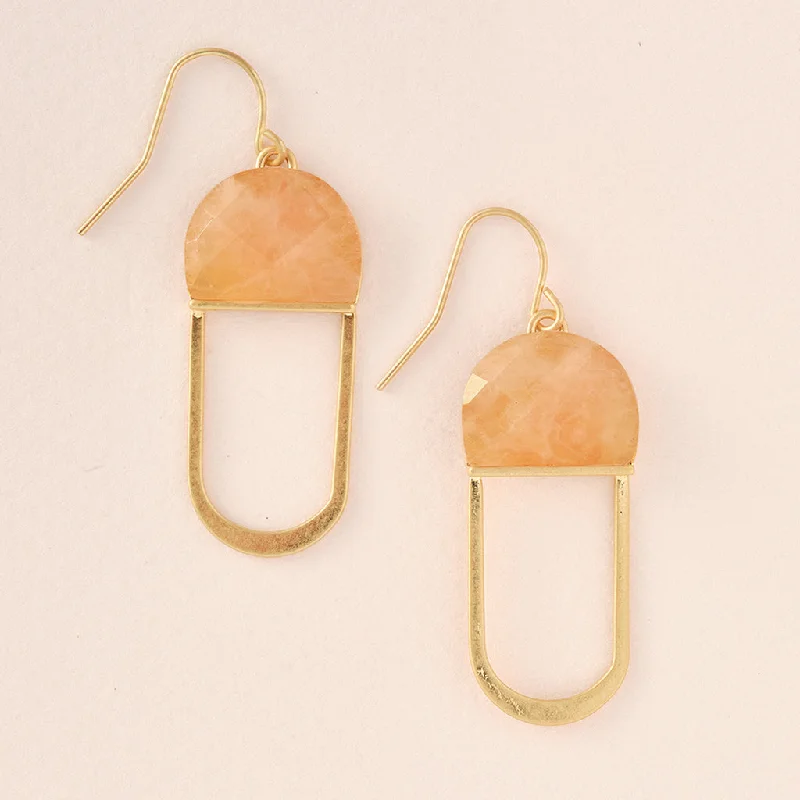 Curved drop earrings-Modern Stone Chandelier Earring - Sunstone/Gold