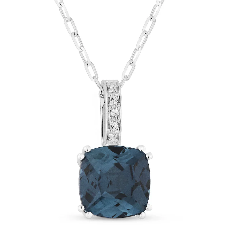 Guardian eye necklaces-1.92Ct London Blue Topaz 16"pendant Necklace In 14K White Gold