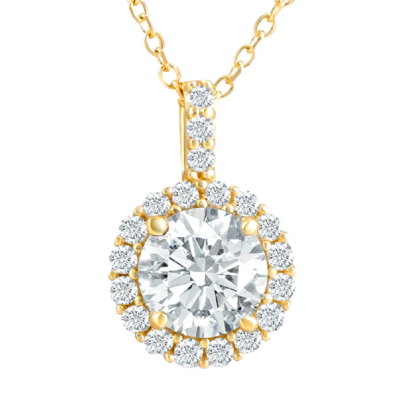 Spiral knot necklaces-1 1/4Ct Halo Diamond Moissanite Pendant Necklace 18" 14k Yellow Gold (1/3" tall)