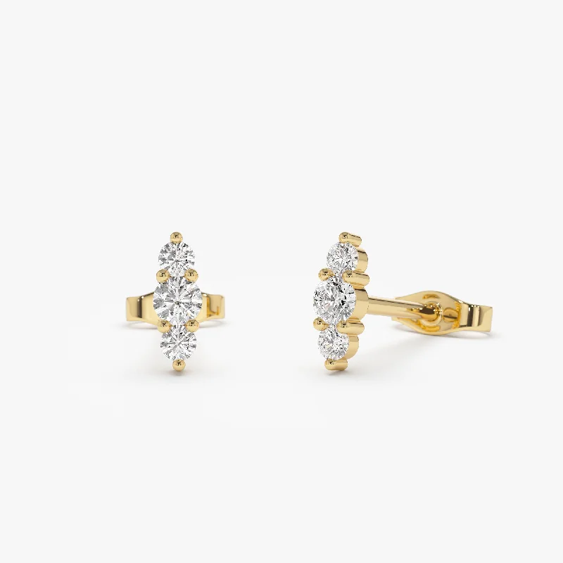 Fine bead earrings-14k Triple Diamond Stud Earrings