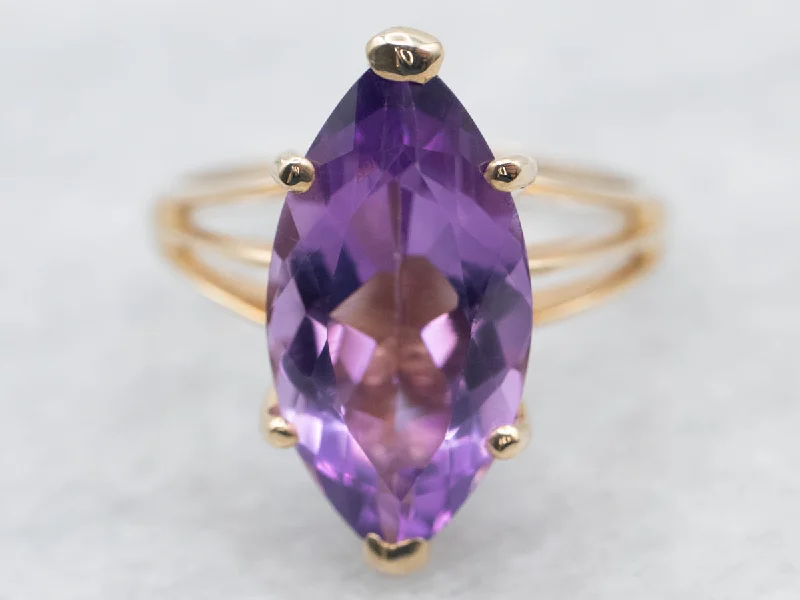 Maple grain rings-Yellow Gold Marquise Cut Amethyst Cocktail Ring