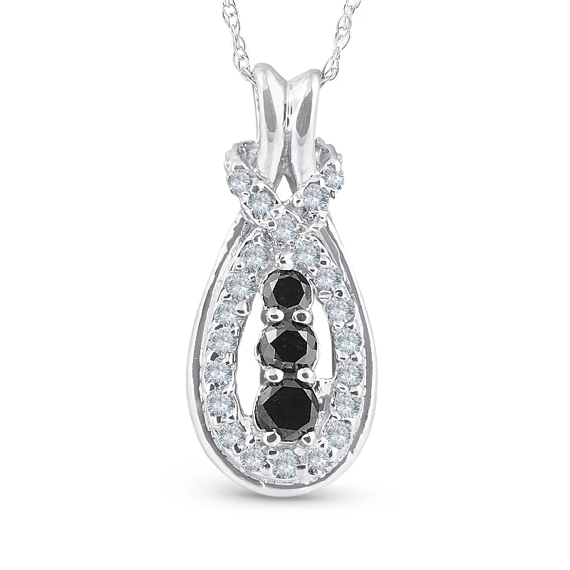 Maple wood necklaces-14k White Gold 1/2 Ct Black & White Knot Three Stone Diamond Pendant