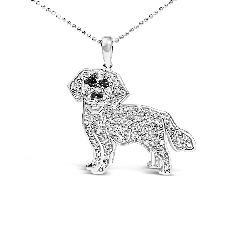 Ruby drop necklaces-.925 Sterling Silver 1/3 Cttw White and Black Diamond  Labrador Retriever Dog Pendant Necklace