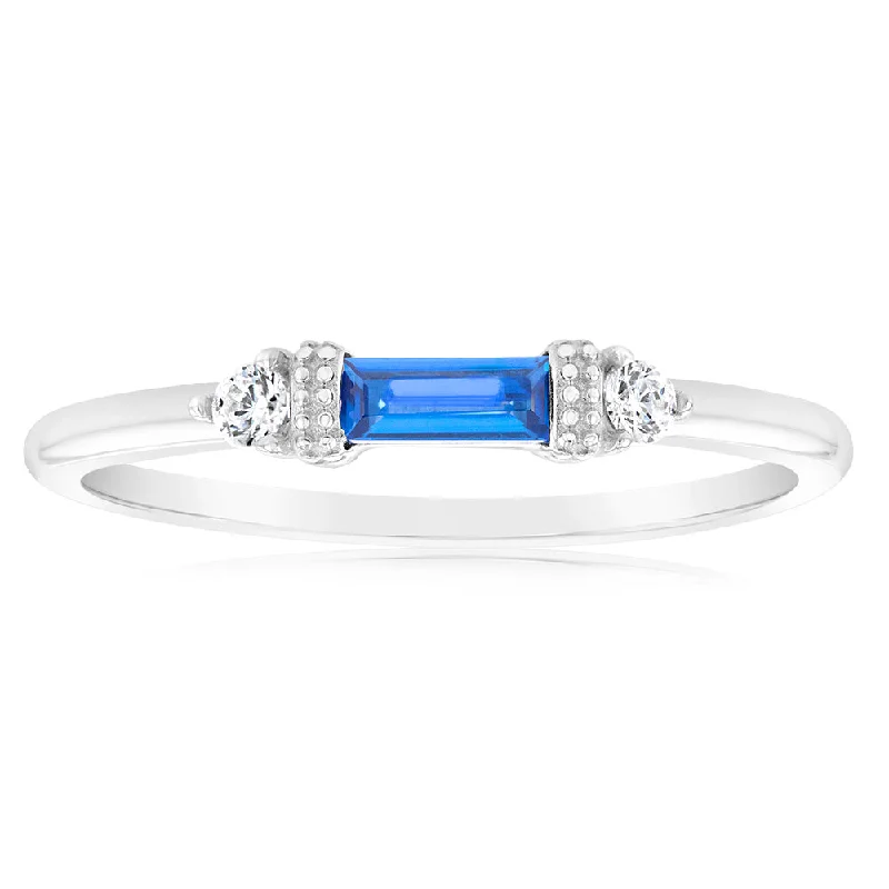 Surf theme rings-Sterling Silver Rhodium Plated Sapphire White Cubic Zirconia Ring