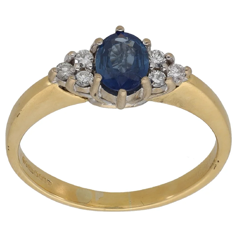 Topaz solitaire rings-18ct Gold Sapphire & 0.12ct Diamond Dress/Cocktail Ring Size Q