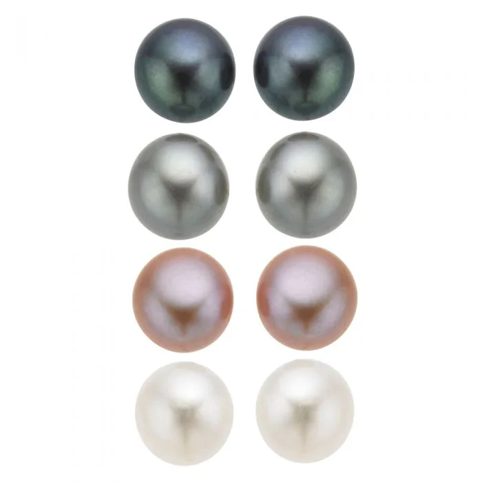 Lapis rings-Mixed Colour Freshwater Pink White Grey Pearl Earring Stud Set